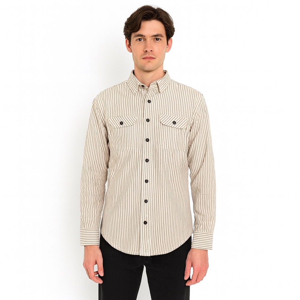 White and Blue Striped Collared Shirt